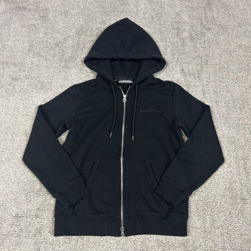J Lindeberg Hoodie Womens Medium Black Alpha Zip Up Sweatshirt AWJS08992 Pocket